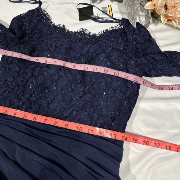 NWT $608 La Femme [ 10 ]‎ Sparkle Lace Trumpet Gown in Navy Blue - Picture 4 of 15
